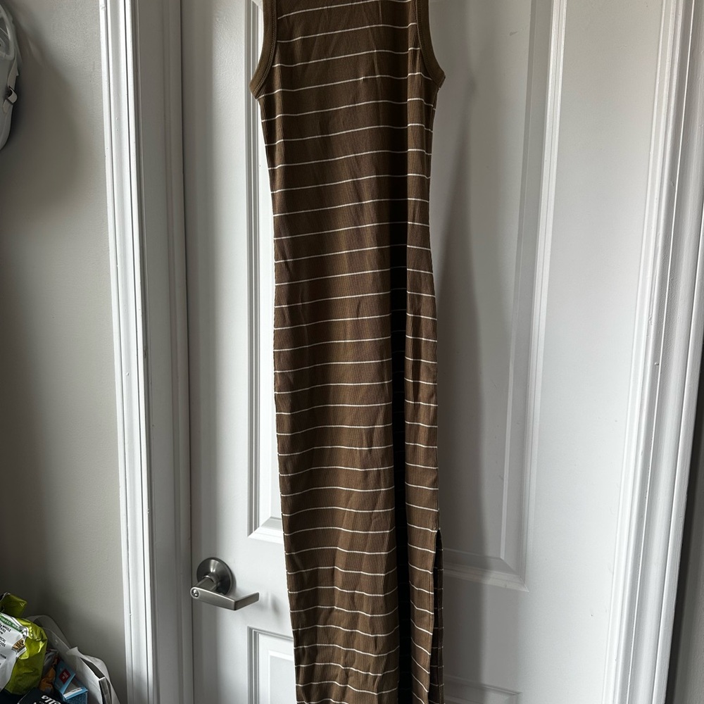 Brown and white striped dress